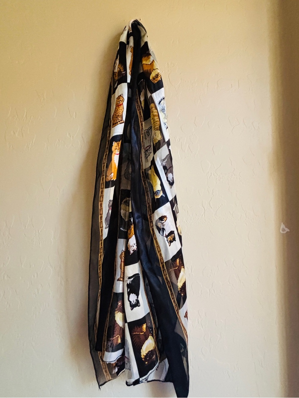 Cat Scarf Black, White & Gold Cat Pattern Sheer Scarfs XOXo